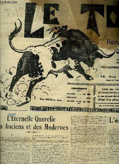 LE TORIL REVUE TAUROMACHIQUE N569 13 AOUT 1938 - l'eternelle querelle des anciens et des modernes - l'motion dans le toreo - littrature taurine - Rafael Gonzales Machaquito etc.