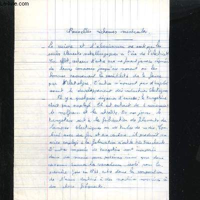 LOT D'EXTRAITS DE DOCUMENTS ET NOTE MANUSCRITE SUR LA BAUXITE - VOIR PHOTOS ET NOTICES - Extrait de document : le minerai d'aluminium la bauxite + une petite figure en noir et blanc 