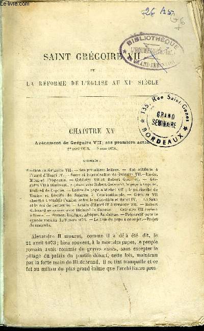 GREGOIRE VII ET LA REFORME DE L'EGLISE AU XI EME SIECLE- TOME III