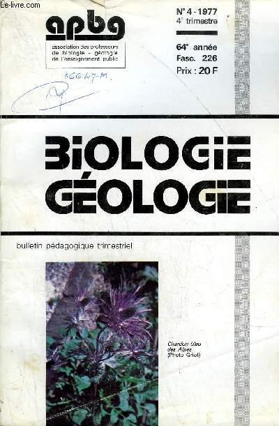 BIOLOGIE GEOLOGIE - N4 -1977