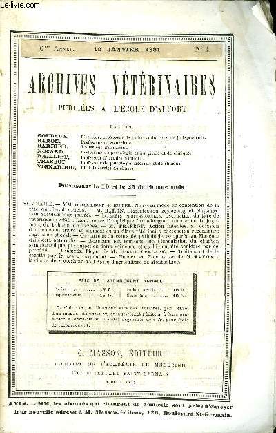 ARCHIVES VETERINAIRES PUBLIEES A L'ECOLE D'ALFORT Janvier 1881