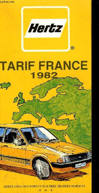 PLAQUETTE - HERTZ - TARIF FRANCE 1982