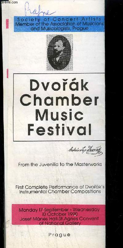PLAQUETTE / DVORAK CHAMBER MUSIC FESTIVAL - 1990 PRAGUE