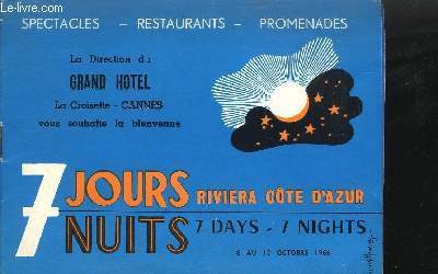 LIVRET / 7JOURS 7NUITS - RIVIERA COTE D'AZUR - GRAND HOTEL LA CROISETTE - CANNES
