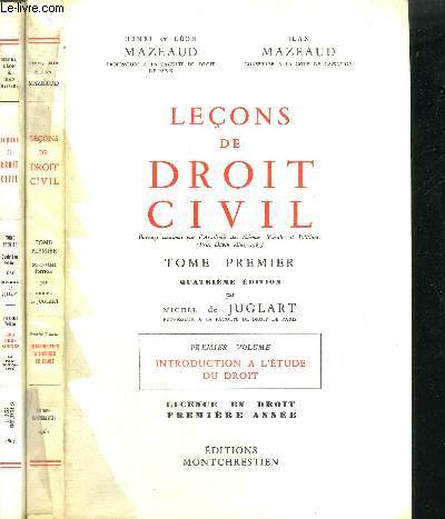 LECONS DE DROIT CIVIL - TOME 1 VOL 1 Les personnes VOL 2 Introduction  l'tude du droit