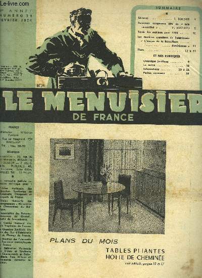 REVUE LE MENUISIER DE FRANCE N74 - FEVRIER 1954 - plans du mois : Tables pliantes - Hottes de chmine - Panneaux comprims dits en 