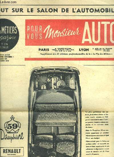 JOURNAL -LA VIE DES METIERS MAGAZINE - EDITION SPECIALE POUR VOUS MONSIEUR AUTO - TOUT SUR LE SALON DE L'AUTOMOBILE - SUPPLEMENT N155 - OCTOBRE 1958