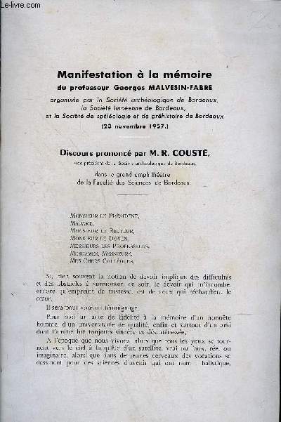 MANIFESTATION A LA MEMOIRE DU PROFESSEUR GEORGES MALVESIN-FABRE
