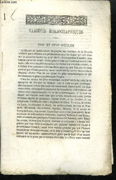 EXTRAIT VARIETE BIBLIOGRAPHIQUES - BULLETIN DU BOUQUINISTE - XVII ET XVIII SIECLE - LA NOUVELLE EDITION DE NONIUS - NOUVEAU CARME DE PENITENCE OU PURGATOIRE D'EXPIATION DES MALDES AFFECTE DU MAL FRANCAIS