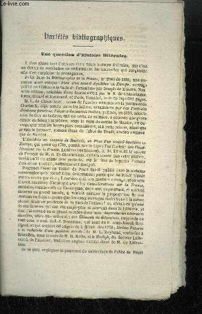 EXTRAIT BULLETIN DU BOUQUINISTE - VARIETE BIBLIOGRAPHIQUES - UNE QUESTION D'HISTOIRE LITTERAIRE - ENCORE LE MARECHAL DE VILIARS ET LE MARQUIS DE BAUFREMONT - UNE LETTRE INEDITE DE LA REIN MARGUERITE DE NAVARRE - CORRESPONDANCE - ETC...