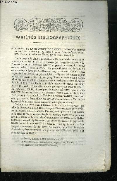 EXTRAIT BULLETIN DU BOUQUINISTE - VARIETE BIBLIOGRAPHIQUES - LE JOURNAL DE LA COTESSE DE SANSAY - LE CHEVALMIER DE NOUAINVILLE - LES HISTORIENS DE LILLE (SUITE) - CORRESPONDANCE QUELQUES MOTS SUR UN LIVRE OUBLIE (2eme ARTICLE) - ETC...
