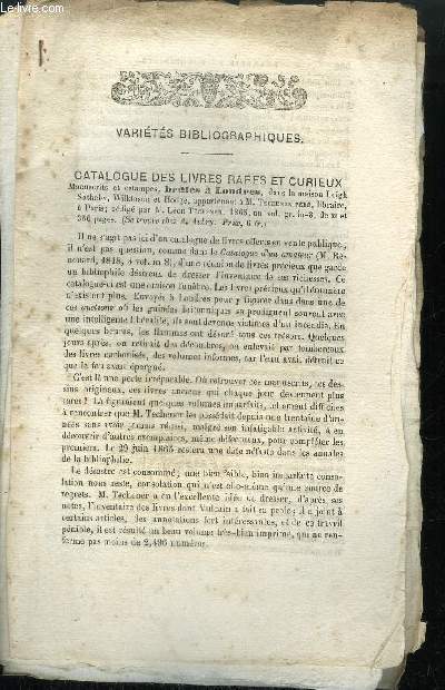 EXTRAIT BULLETIN DU BOUQUINISTE - VARIETE BIBLIOGRAPHIQUES - CATALOGUE DES LIVRES RARES ET CURIEUX - NOELS ET CANTIQUES IMPRIMES A TROYES - L'ALSACE ANCIENNE ET MODERNE