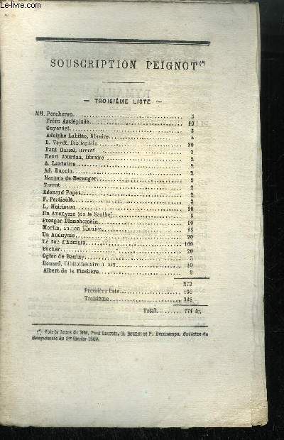 EXTRAIT BULLETIN DU BOUQUINISTE - VARIETE BIBLIOGRAPHIQUES - SOUSCRIPTION PEIGNOT - RYMAILLE SUR LES PLUS CELEBRES BIBLIOTIERES DE PARIS (SUITE)