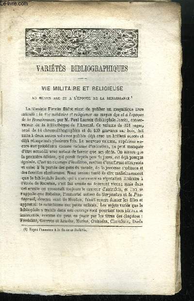 EXTRAIT BULLETIN DU BOUQUINISTE - VARIETE BIBLIOGRAPHIQUES - VIE MILITAIRE ET RELIGIEUSE AU MOYEN AGE ET A L'EPOQUE DE LA RENAISSANCE - NOUVELLES ET FANTAISIES HUMORISTIQUES - LA NOBLE MAISON DE SAINT-OUEN - LA VILLA CLIPPIACUM ET L'ORDRE DE L'ETOILE