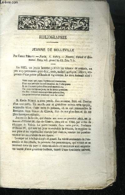 EXTRAIT BULLETIN DU BOUQUINISTE - VARIETE BIBLIOGRAPHIQUES - JEANNE DE BELLEVILLE - LES MERVEILLES DE LA CERAMIQUE - COMEDIE FRANCAISE - RECHERCHES HISTORIQUES SUR LES MANUFACTURES DE FAIENCES ET DE PORCELAINES DE L'ARRONDISSEMENT DE VALENCIENNES - ETC...