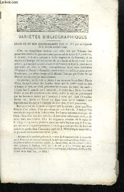 EXTRAIT BULLETIN DU BOUQUINISTE - VARIETE BIBLIOGRAPHIQUES - LOUIS XIV ET SON GOURVERNEMENT