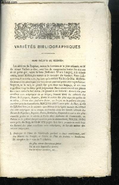 EXTRAIT BULLETIN DU BOUQUINISTE - VARIETE BIBLIOGRAPHIQUES - VERS INEDITS DE REGNIER - CORRESPONDANCE - LES FUNERAILLES DE MONSIEUR, FRERE UNIQUE DU ROI - LE LIVRE DE JEANNE