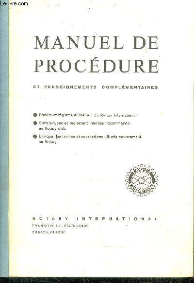 MANUEL DE PROCEDURE ET RENSEIGNEMENTS COMPLEMENTAIRES