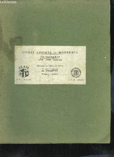 LIVRES ANCIENS ET MODERNES - AUTOGRAPHES - CATALOGUE PRINTEMPS 1969 - N260