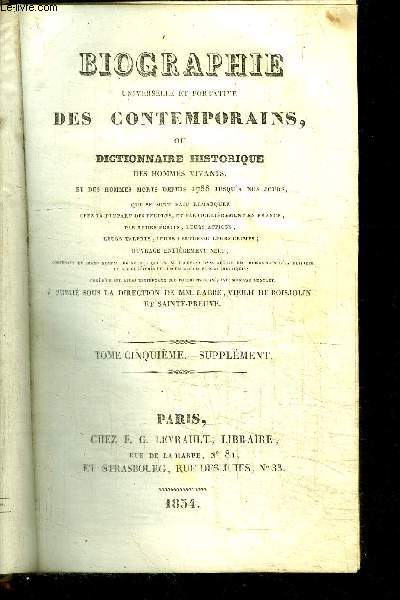 BIOGRAPHIE UNIVERSELLE ET PORTATIVE DES CONTEMPORAINS - TOME 5 - SUPPLEMENT ABB-ZUR