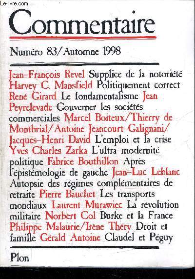 COMMENTAIRE N83 - AUTOMNE 1998