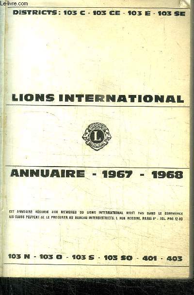 LIONS INTERNATIONAL - ANNUAIRE 1967-1968