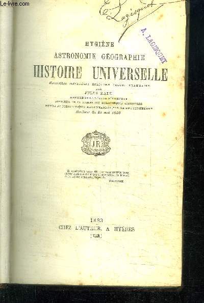 HYGIENE ASTRONOMIE GEOGRAPHIE HISTOIRE UNIVERSELLE