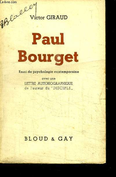 PAUL BOURGET - ESSAI DE PSYCHOLOGIE CONTEMPORAINE