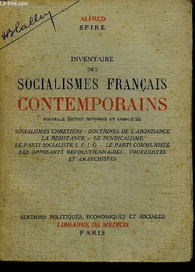 INVENTAIRE DES SOCIALISME FRANCAIS CONTEMPORAINS