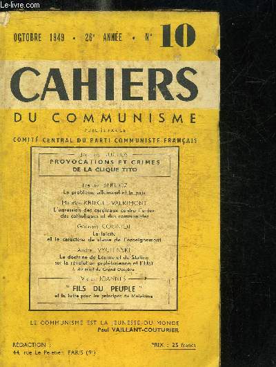 CAHIERS DU COMMUNISME N10 - OCTOBRE 1949