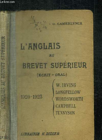 L'ANGLAIS AU BREVET SUPERIEUR (ECRIT - ORAL) 1920-1923