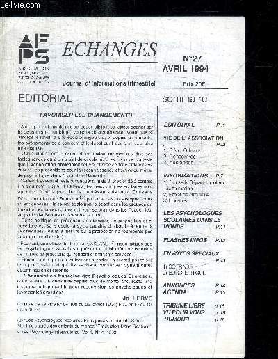 ECHANGES N27 AVRIL 1994 - JOURNAL D'INFORMATIONS TRIMESTRIEL