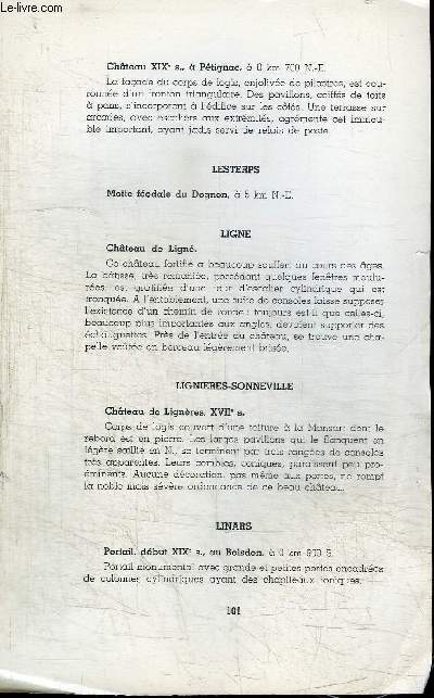 EXTRAIT : MEMOIRES DE LA SOCIETE ARCHEOLOGIQUE ET HISTORIQUE DE LA CHARENTE - Anciens chateaux manoirs et logis de la Charente
