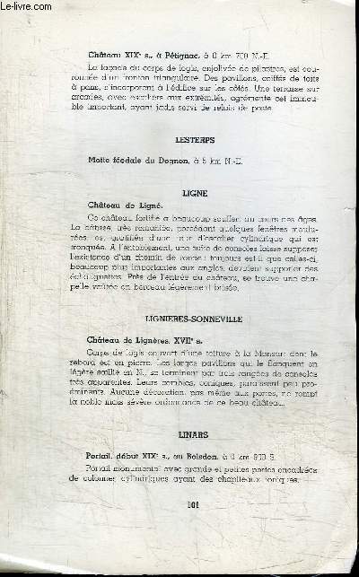 EXTRAIT : MEMOIRES DE LA SOCIETE ARCHEOLOGIQUE ET HISTORIQUE DE LA CHARENTE - Anciens chateaux manoirs et logis de la Charente