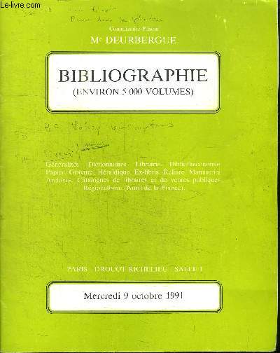 CATALOGUE DE VENTE AUX ENCHERES : BIBLIOGRAPHIE DE LA LIBRAIRIE GIARD (ENVRION 5000 VOLUMES) - PARIS DROUOT RICHELIEU SALLE 1 - MERCREDI 9 OCTOBRE 1991 - Gnralits, dictionnaires, librairie, bibliothconomie, papier, gravure, hraldique, ex-libris, ...