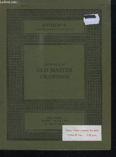 CATALOGUE DE VENTE AUX ENCHERES : Catalogue of old master drawings - monday 2nd july 1984