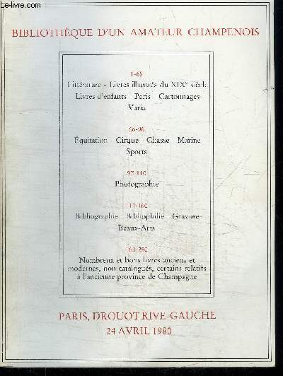 CATALOGUE DE VENTE AUX ENCHERES : BIBLIOTHEQUE D'UN AMATEUR - PARIS DROUOT RIVE-GAUCHE - 24 AVRIL 1980