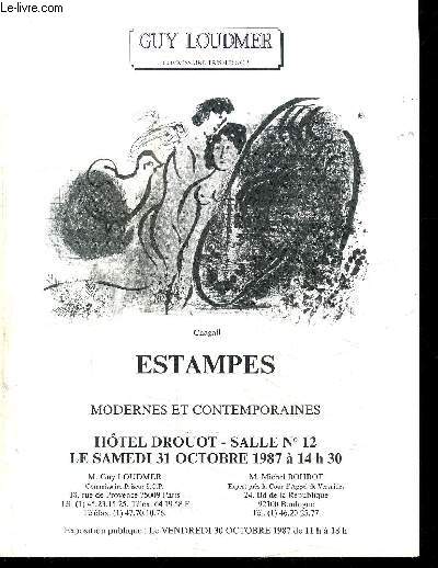 CATALOGUE DE VENTE AUX ENCHERES : ESTAMPES MODERNES ET CONTEMPORAINS - HOTEL DROUOT - SAMEDI 31 OCTOBRE 1987