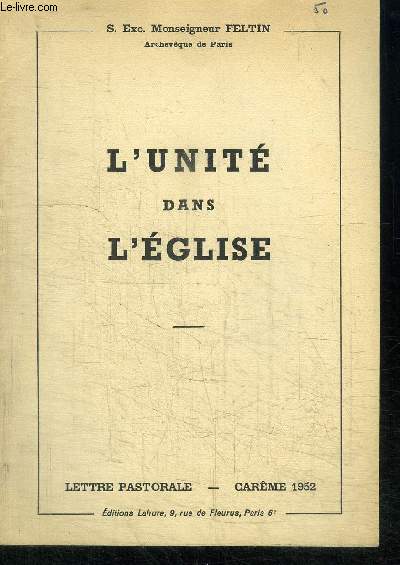 L'UNITE DANS L'EGLISE - Lettre pastorale - Carme 1952