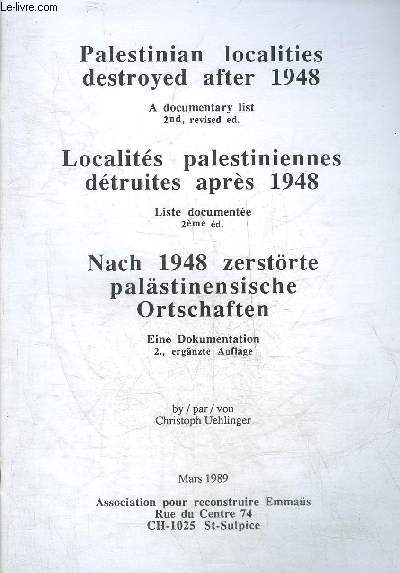 LOCALITES PALESTINIENNES DETRUITES APRES 1948 LISTE DOCUMENTEE - 2EME ED.