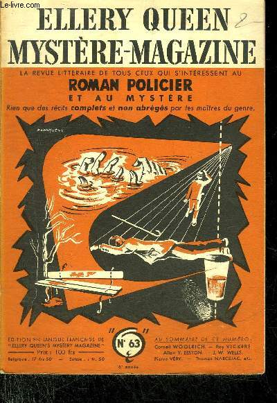 ELLERY QUEEN PRESENTE MYSTERE MAGAZINE N63 6E ANNEE AVRIL 1953 - Adam Lake joue les sherlock Holmes par Wells - le jumper june par Roy Vickers - un verre de trop par Cornell Woolrich - eva ? caroline ? par Vaughan Elston etc.