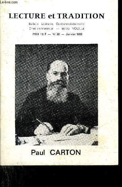 LECTURE ET TRADITION N80 JANVIER 1980 - PAUL CARTON.