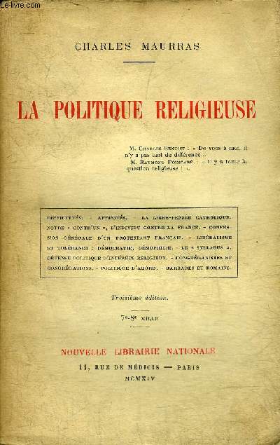 LA POLITIQUE RELIGIEUSE - 3EME EDITION.