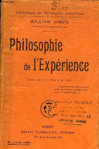 PHILOSOPHIE DE L'EXPERIENCE.