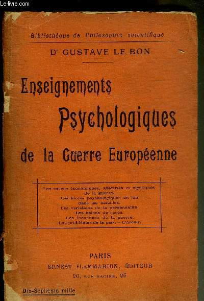ENSEIGNEMENTS PSYCHOLOGIQUES DE LA GUERRE EUROPEENNE.