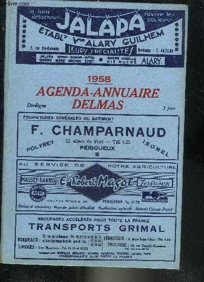 AGENDA ANNUAIRE DELMAS 1958 - DORDOGNE.