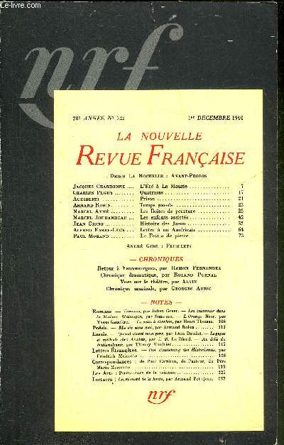 LA NOUVELLE REVUE FRANCAISE N322+323+324+325+326+327+328 - DECEMBRE 1940 AU 1ER JUIN 1941 - REIMPRESSION.