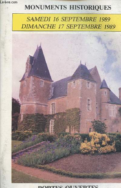 Monumentshistoriques - samedi 16 septembre 1989 dimanche 17 septembre 1989 - portes ouvertes Sarthe 72