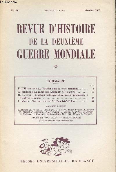 Revue d'Histoire de la deuxime guerre mondiale - n28 octobre 1957