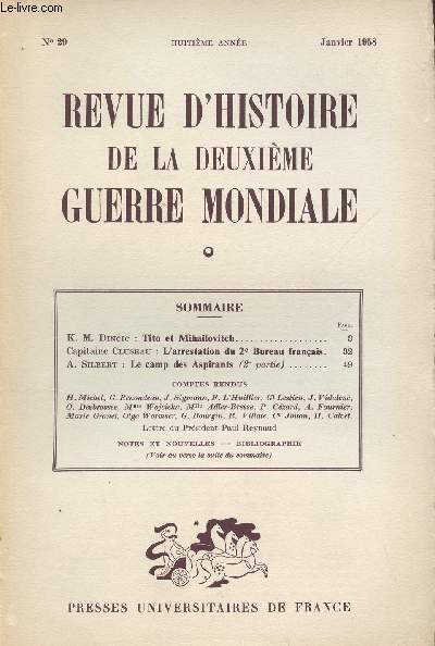 Revue d'Histoire de la deuxime guerre mondiale - n29 janvier 1958